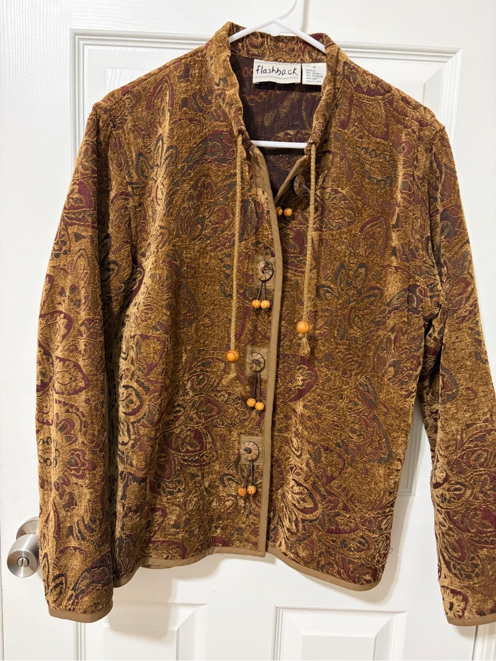 Vintage Flashback Tapestry Jacquard Brown Paisley Button Up Jacket Blazer M